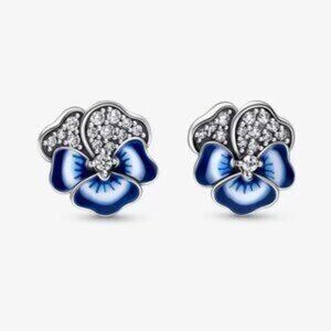 Pandora Blue Pansy Flower Stud Earrings